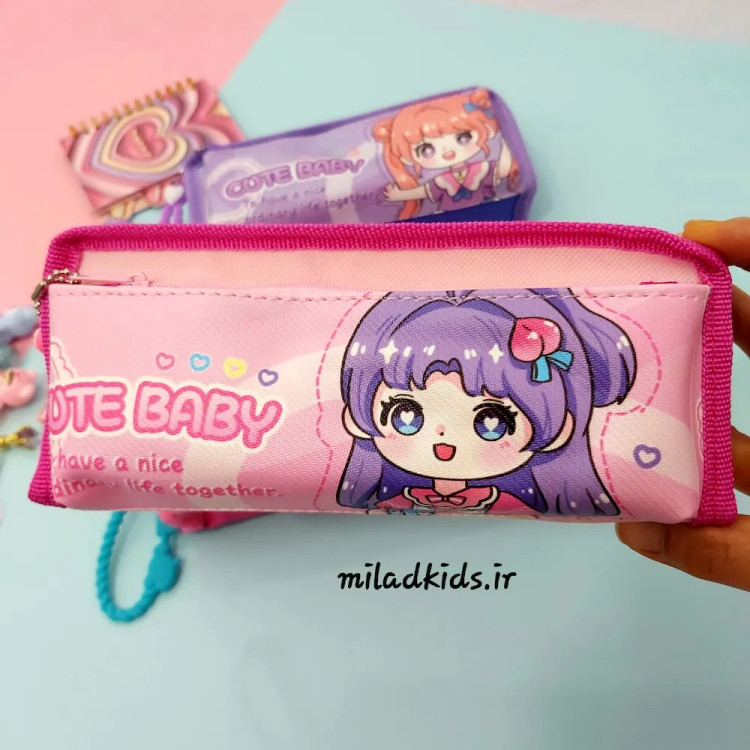 جامدادی پارچه ای بچگانه آویز دار رنگ گلبهی