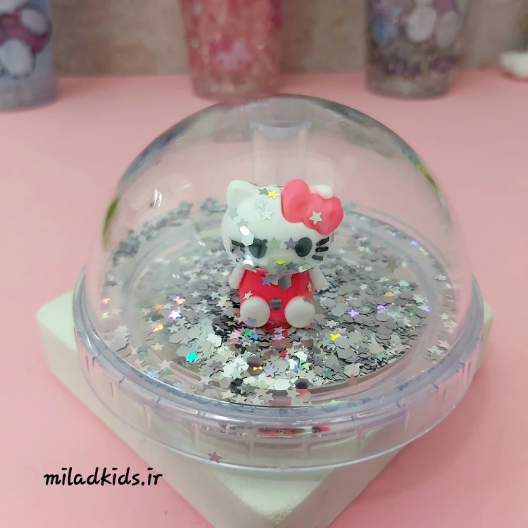 عروسک سیلیکونی داخل درب خمره ای متگ اسموتی دو جداره ژل دار چراغ دار طرح کیتی