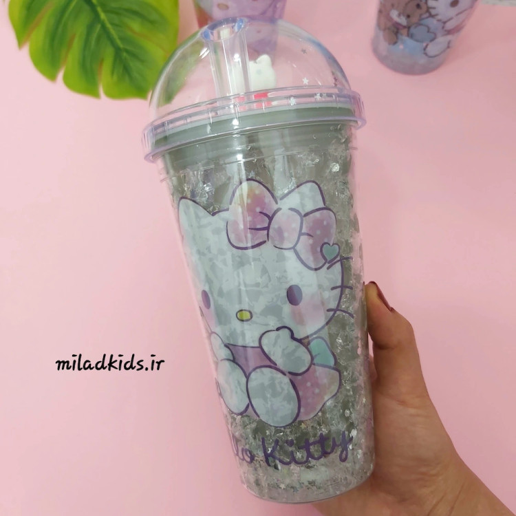 ماگ اسموتی 2 جداره ژلدار چراغدار طرح کیتی رنگ سبز