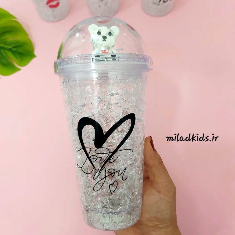 ماگ اسموتی دو جداره ژلدار چراغدار طرح قلب