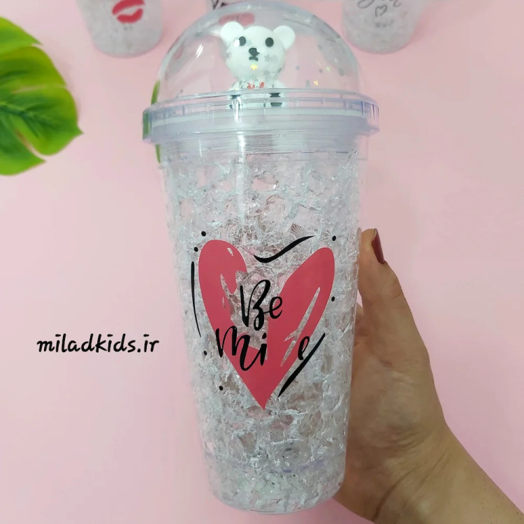 ماگ اسموتی دو جداره سیلیکاژلی چراغ دار طرح لاو