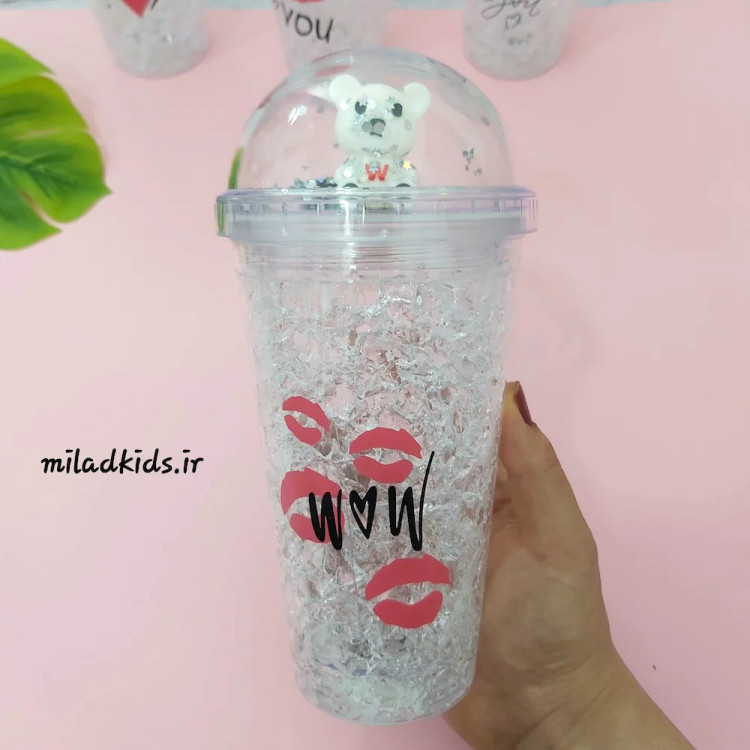 ماگ اسموتی دو جداره چراغ دار ژل دار طرح LOVE