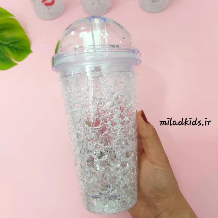 نمای پشت ماگ اسموتی دو جداره ژل دار چراغدار طرح قلب