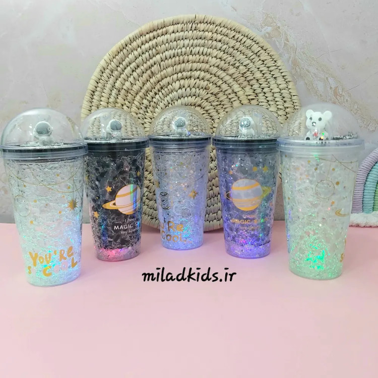 لیوان اسموتی دو جداره ژی دار چراغ دار با چراغ روشن