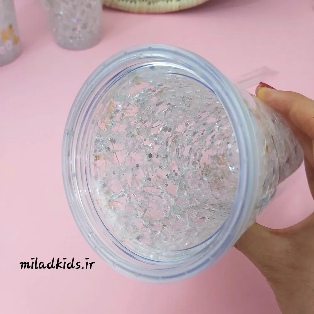 نمای داخل لیوان اسموتی دو جداره ژل دار چراغ دار رنگ سفید