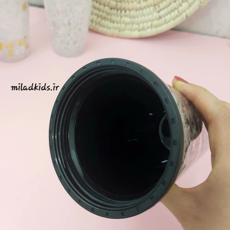 نمای داخل لیوان اسموتی دو جداره چراغ دار ژل دار رنگ مشکی