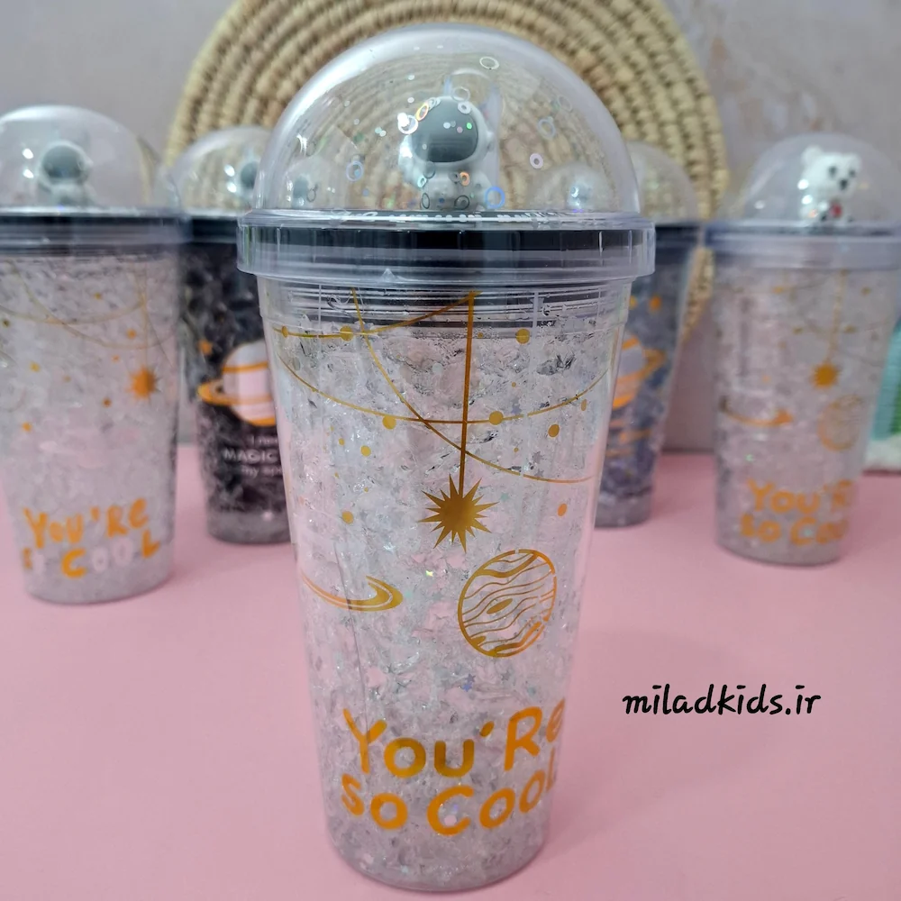 لیوان اسمتی ژل دار دو جداره با چراغ سه حالته رنگ سفید