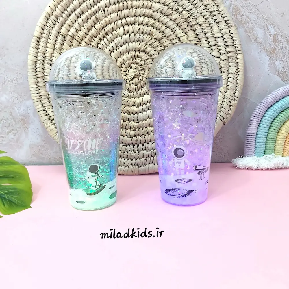 چراغ روشن ماگ اسموتی دو جداره ژل دار چراغدار طرج فضانورد