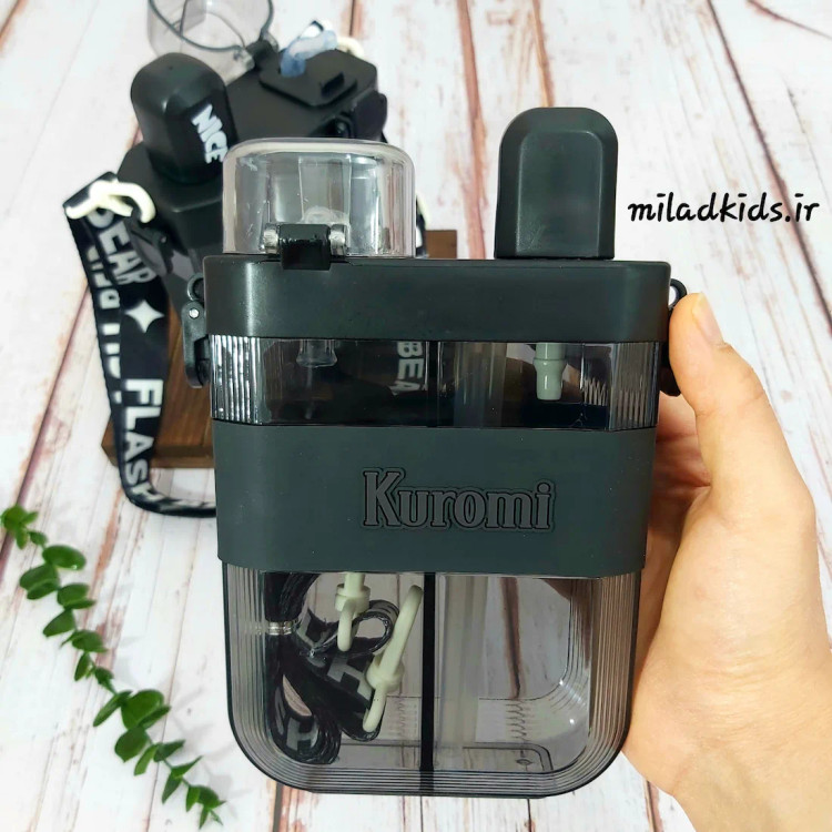 نمای پشت قمقمه کرومی دو مخزنه دور سیلیکونی طرح نایس رنگ مشکی