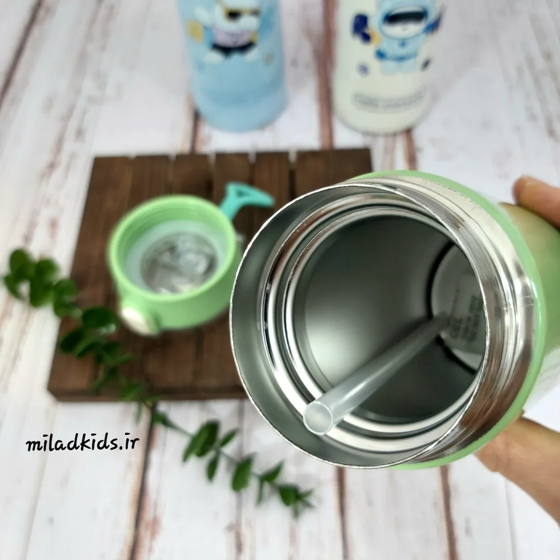 استیل 304 داخل تراول ماگ استیل کودک طرح خرس پاندایی همراه با نی