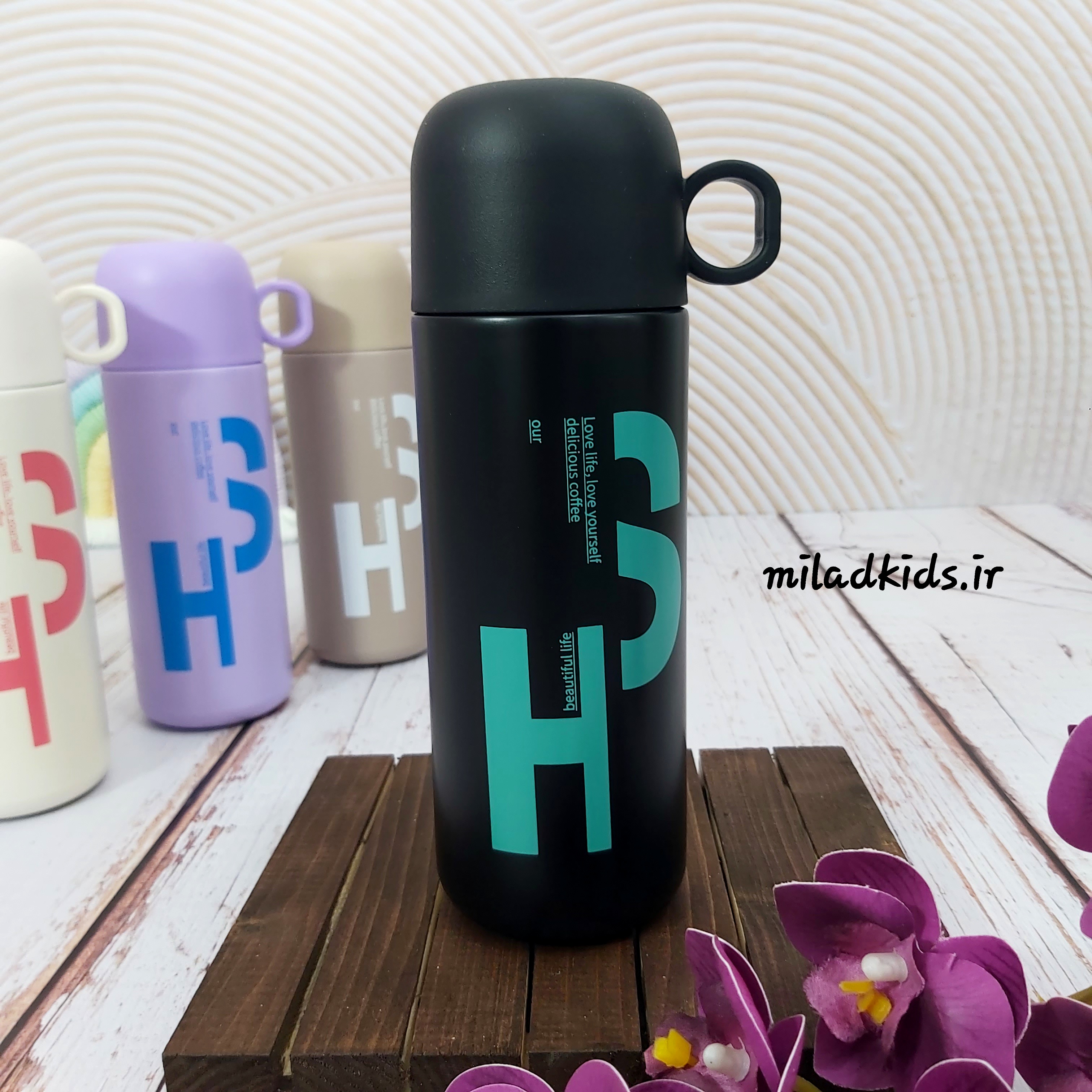 فلاسک درب لیوانی دو جداره استیل آسان نوش حجم 500 میلی لیتری رنگ مشکی