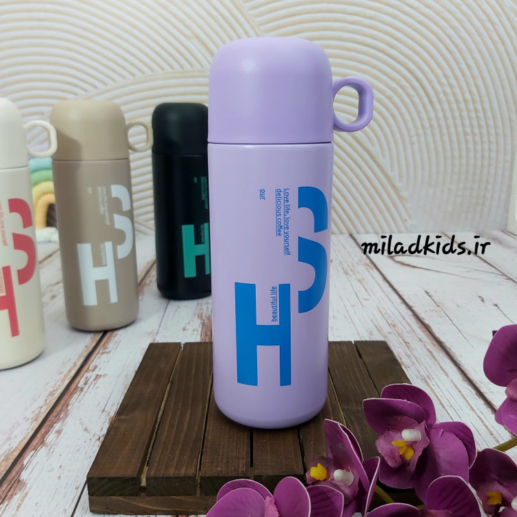 تراول ماگ فلاسکی وکیوم دو جداره استیل آسان نوش طرح HS رنگ یاسی