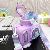 قمقمه کودک فانتزی نی دار طرح دوربین رنگ بنفش درب باز