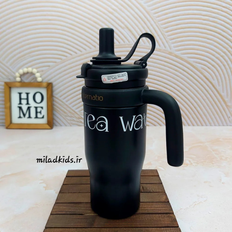 تراول ماگ تامبلری دسته دار نی دار و آسان نوش طرح فانتزی رنگ مشکی