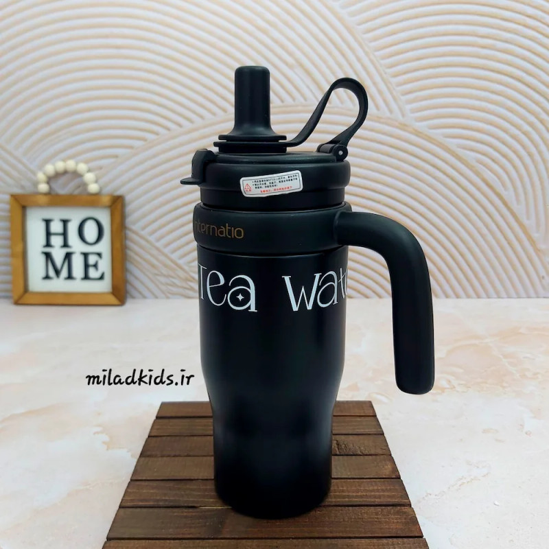 تراول ماگ تامبلری دسته دار نی دار و آسان نوش طرح فانتزی رنگ مشکی