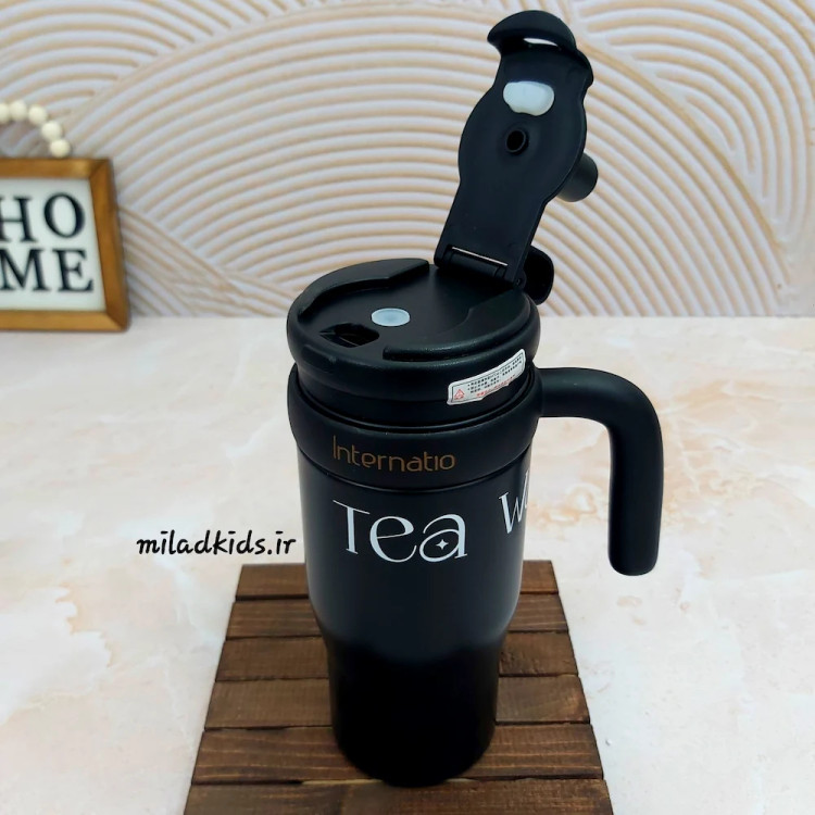 آسان نوش تامبلر دسته دار دو جداره طرح مینیمال رنگ مشکی