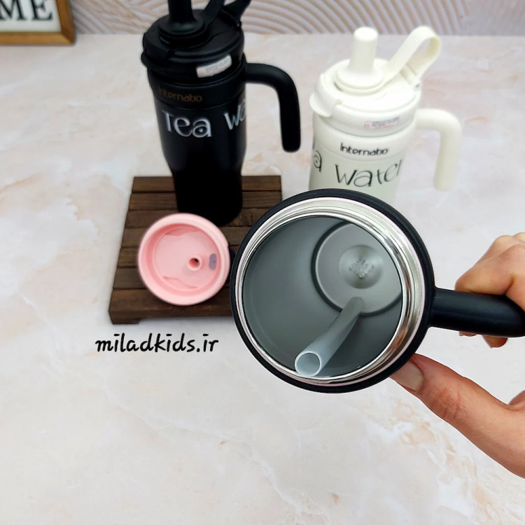 استیل 316 تراول ماگ تامبلری دسته دار دو جداره طرح پینترستی