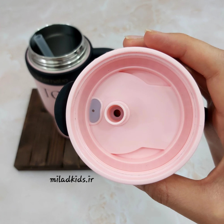 درب پیچی واشر دار تراول ماگ تامبلر دسته دار دو جداره رنگ صورتی