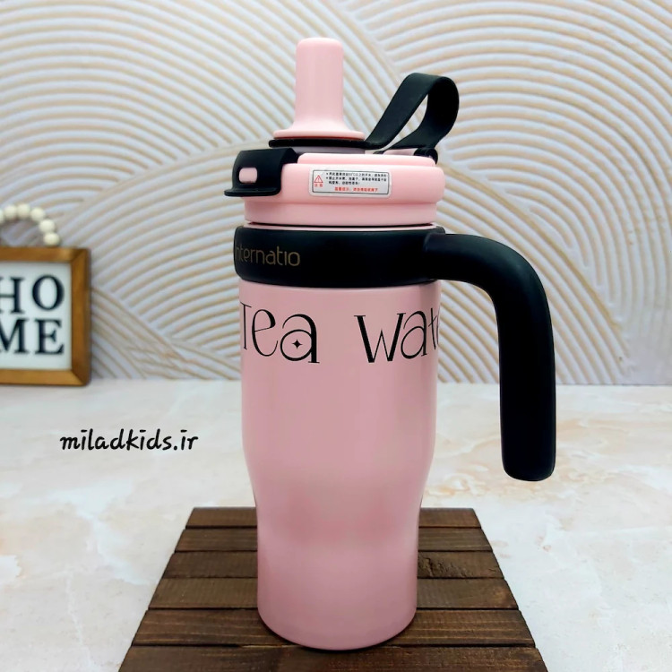 تراول ماگ دسته دار تامبلری نی دار و آسان نوش رنگ صورتی