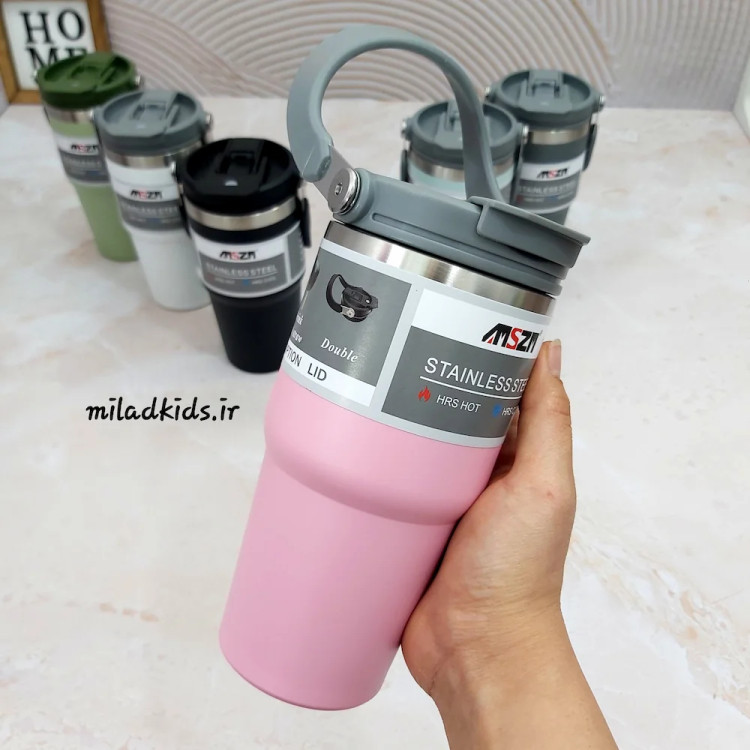 تراول ماگ طرح استنلی دو حالته دو جداره برند AMSZM رنگ صورتی