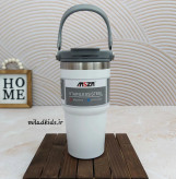 تراول ماگ سطلی استیل دسته دار دو حالته برند AMSZM رنگ سفید