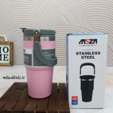 تراول ماگ طرح استنلی دسته دار دو حالته برند AMSZM رنگ صورتی با کارتن شیک