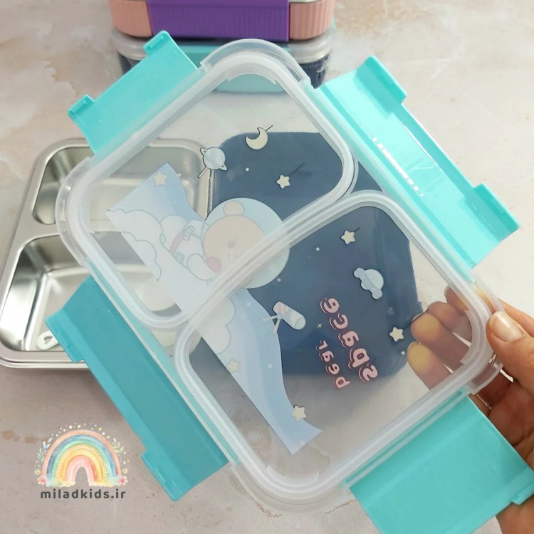 درب واشر دار بدون نشتی ظرف غذا یک طبقه داخل استیل دو بخشی