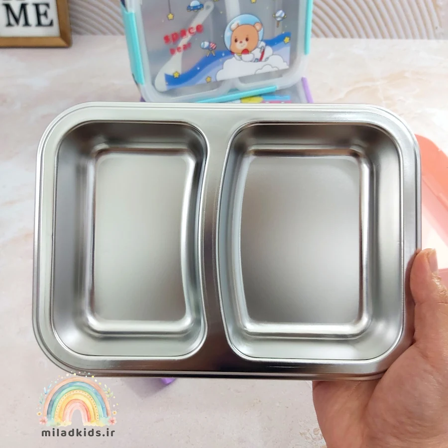 استیل جداشونده ظرف غذا کودک دو بخشی واشر دار