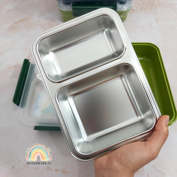 استیل ضد زنگ باکیفیت جدا شونده ظرف غذا قاشق دار دو قسمتی واشر دار