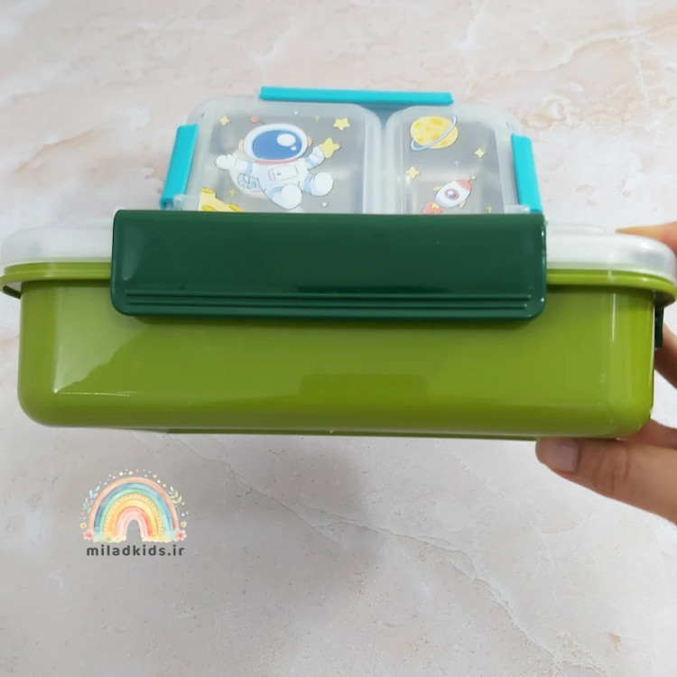 قفل بزرگ درب ظرف غذا کودک دو قسمتی واشر دار دایناسوری