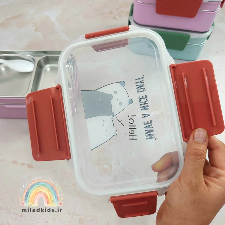 درب واشر دار چهار قفله ظرف غذا چند بخشی کودک استیل