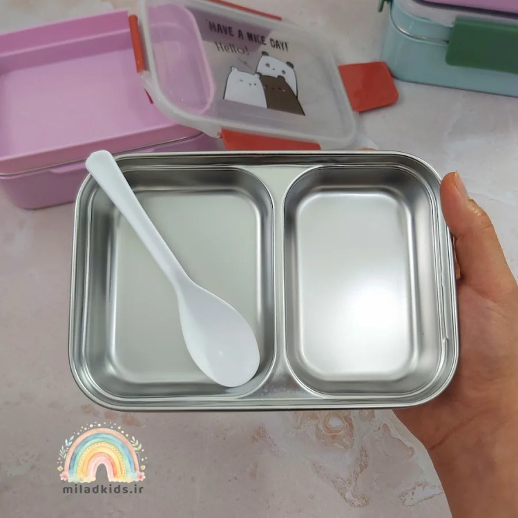 استیل ضد زنگ دو قسمتی ظرف غذا بچگانه طبقه اول
