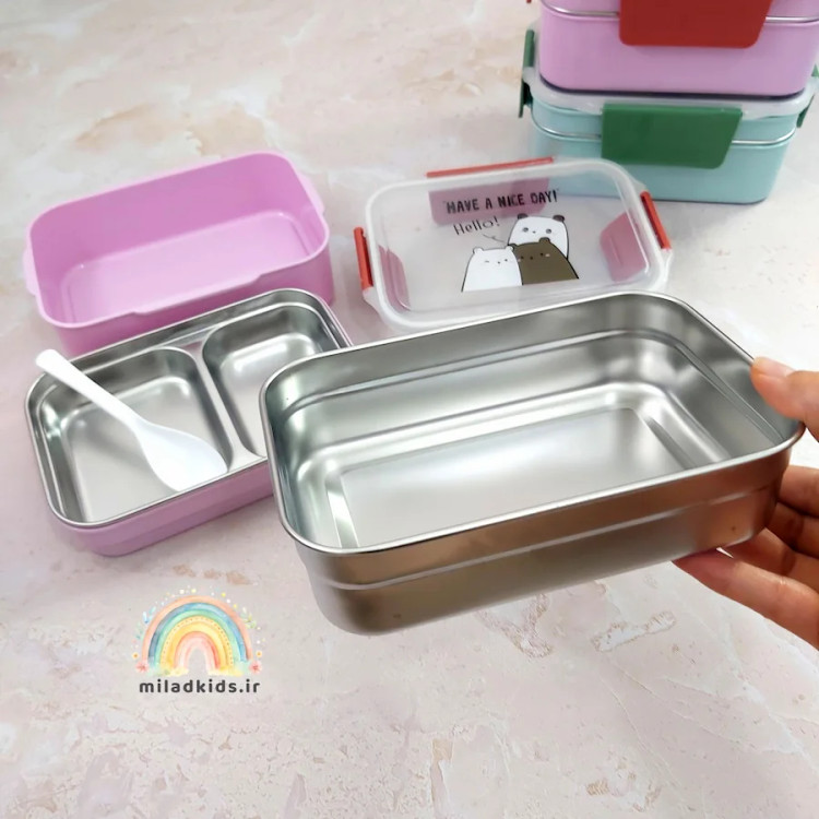 استیل با کیفیت ضد زنگ طبقه دوم ظرف غذا بچگانه داخل استیل