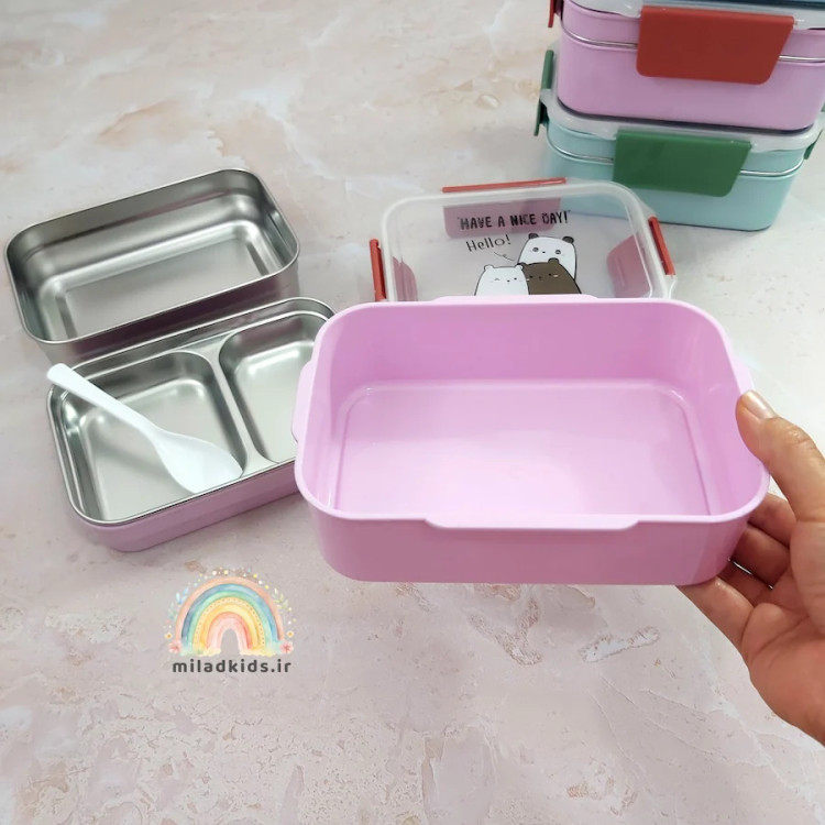 بدنه پلاستیکی طبقه دوم ظرف غذا دو طبقه کودک رنگ یاسی