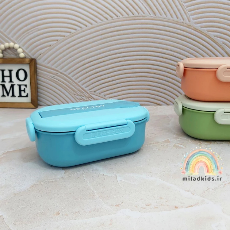 لانچ باکس پلاستیکی داخل استیل درب قفل دار وارداتی رنگ آبی