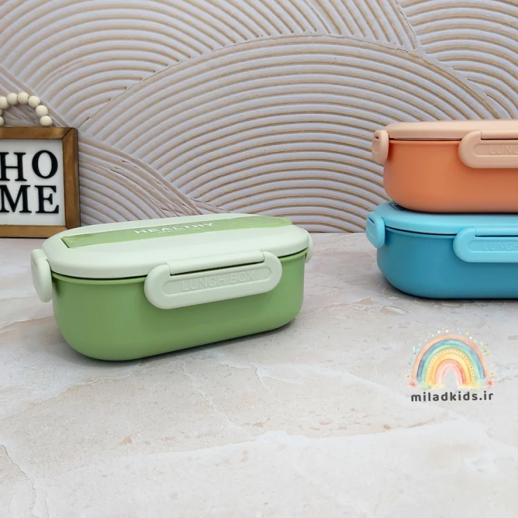 لانچ باکس یک طبقه داخل استیل با بدنه پلاستیکی پروپیلن درب قفلی رنگ سبز