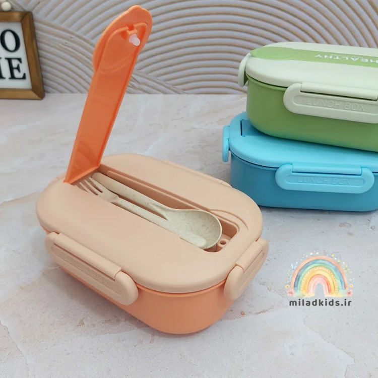 محل مخصوص قاشق چنگال روی درب ظرف غذا یک طبقه داخل استیل رنگ گلبهی