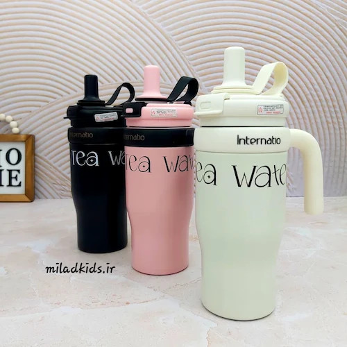 تراول ماگ تامبلر دسته دار دو حالته طرح پینترستی رنگ صورتی سفید و مشکی