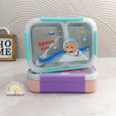 لانچ باکس بچگانه دو قسمتی واشر دار داخل استیل طرح خرس فضانورد