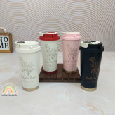 تراول ماگ وارداتی دو حالته دو جداره گلدار حجم 530 میلی لیتر