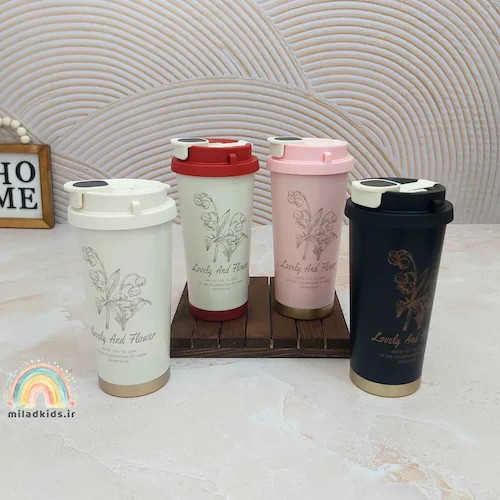 تراول ماگ وارداتی دو حالته دو جداره گلدار حجم 530 میلی لیتر