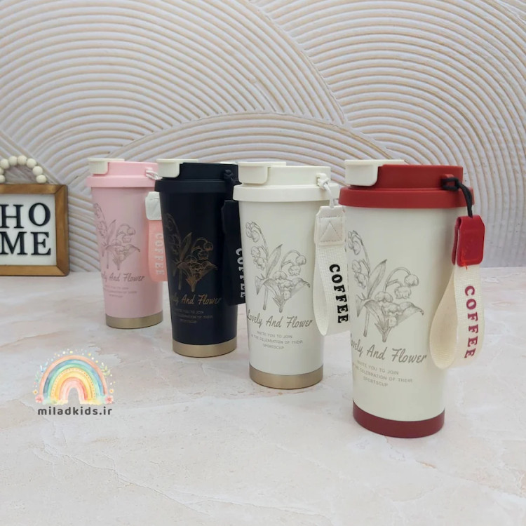 تراول ماگ دوجداره وارداتی دو حالته با بند پارچه ای مچی