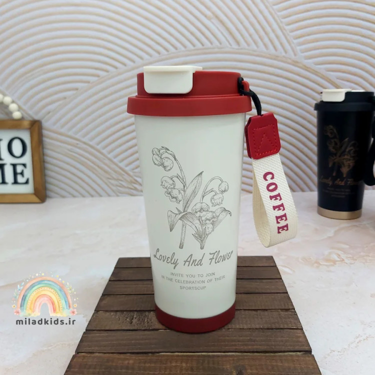 تراول ماگ فانتری دخترانه دو حالته رنگ سفید با درب زرشکی وارداتی