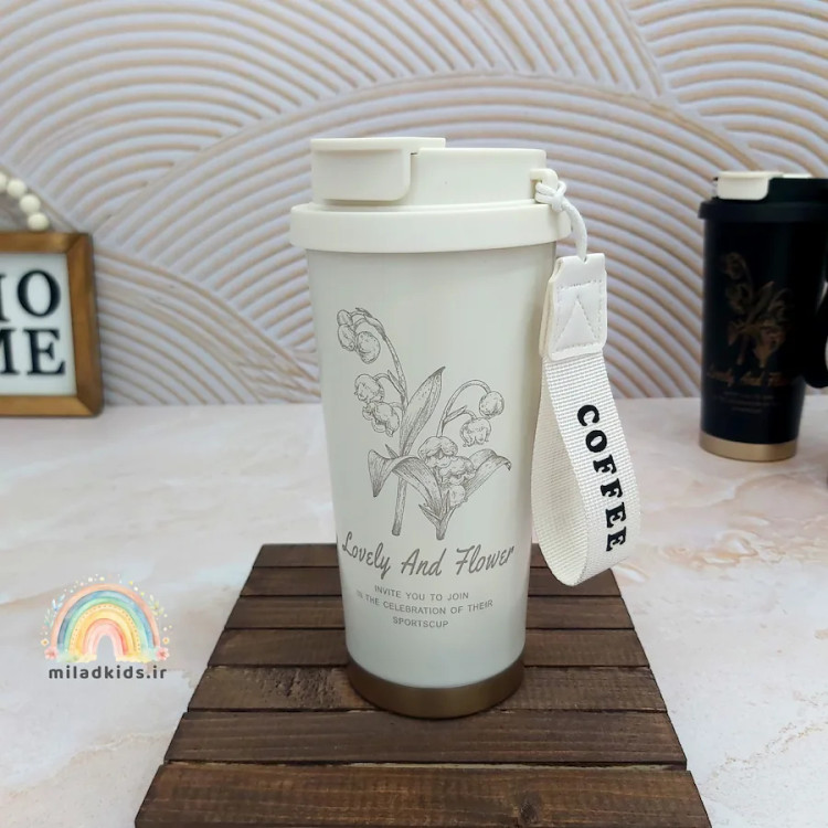 تراول ماگ سفید وارداتی دو حالته با بند پارچه ای مچی