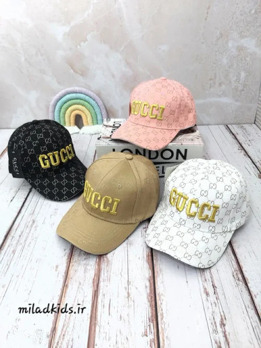 کلاه کتان وارداتی دخترانه بیسبالی (کپ) شش ترک طرح گوچی GUCCI رنگ مشکی،صورتی،کرم و سفید