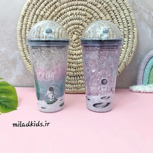 ماگ اسموتی دو جداره ژل دار چراغ دار طرح فضانورد
