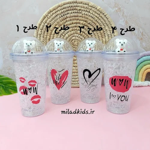 ماگ اسموتی دو جداره ژل دار چراغ دار طرح لاو