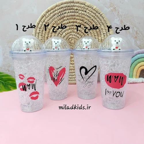 ماگ اسموتی دو جداره ژل دار چراغ دار طرح لاو