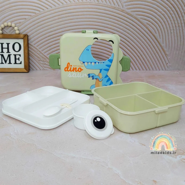 ظرف غذا طرح دایناسور دوطبقه پلاستیکی باز شده