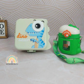 ظرف غذای مدرسه فانتزی طرح دایناسوری در کنار قمقمه دایناسوری